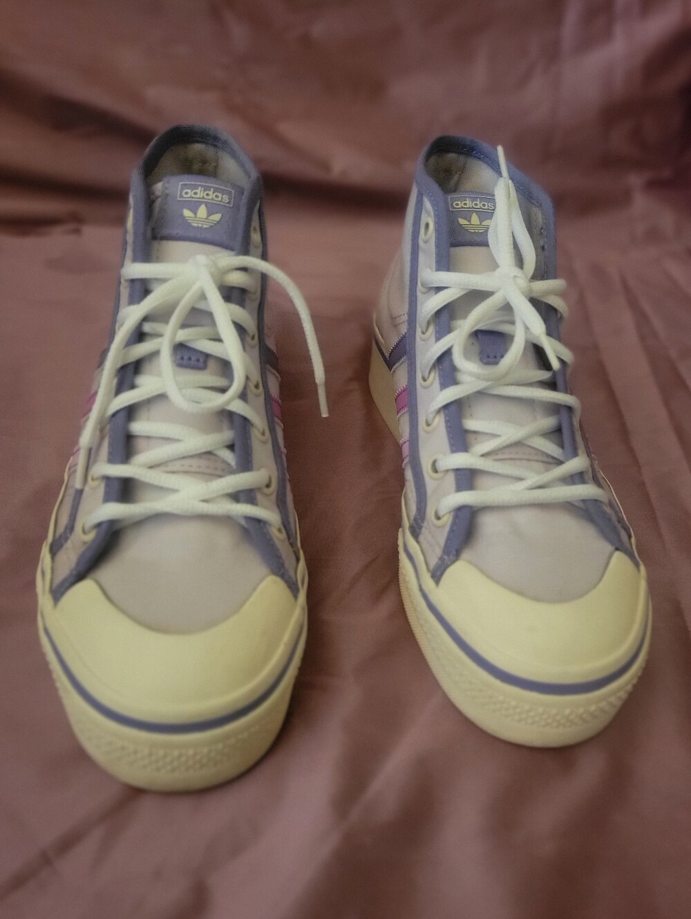 Adidas Kids Purple and Cream High-Top Sneakers Size 6